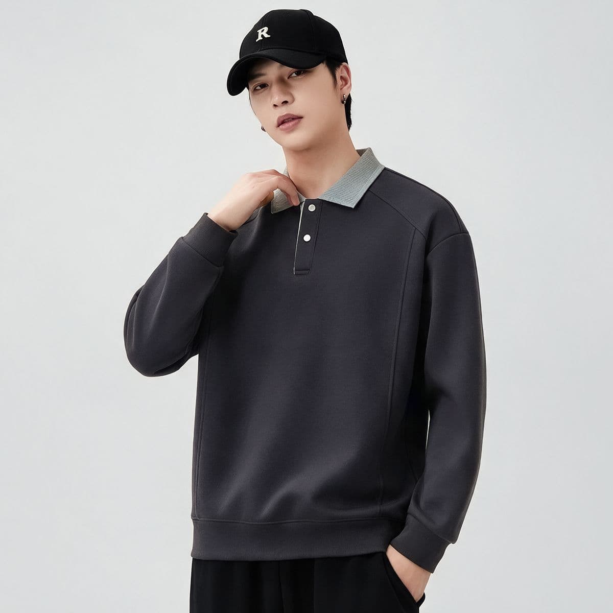 실사 2026 가을 겨울 새로운 POLO 셔츠 풀오버 스웨트셔츠 남성 폴로 칼라 미니멀리즘 출퇴근 다용도 트렌드 맨위