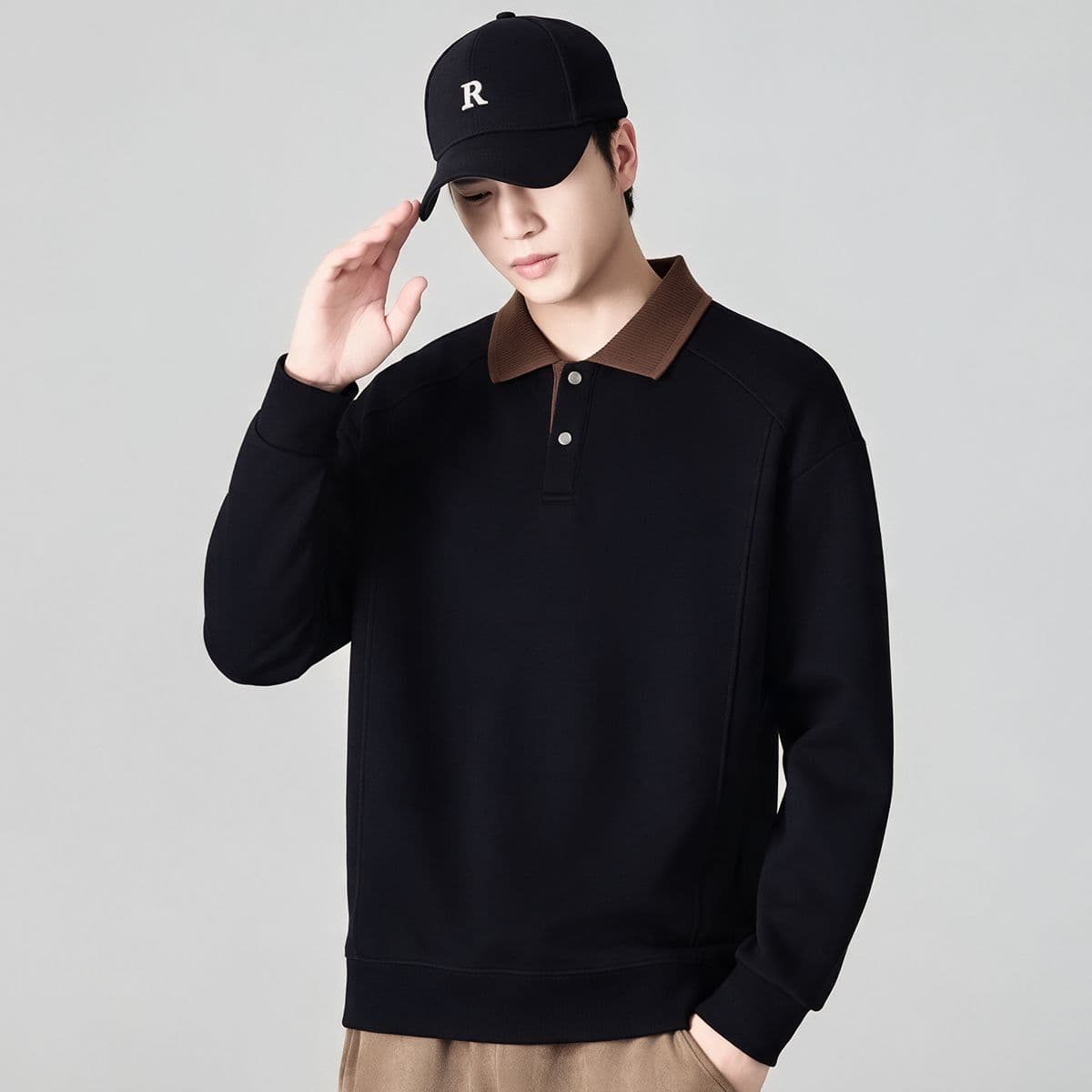 실사 2026 가을 겨울 새로운 POLO 셔츠 풀오버 스웨트셔츠 남성 폴로 칼라 미니멀리즘 출퇴근 다용도 트렌드 맨위 이미지 3