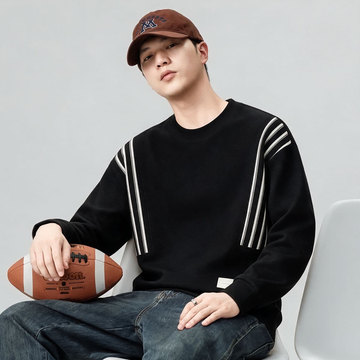 실사 가을 겨울 새로운 조수 브랜드 패치워크 디자인 라운드 넥 후드티 남성 풀오버 트렌드 와 성별 다용도 신축성 맨위 이미지 4