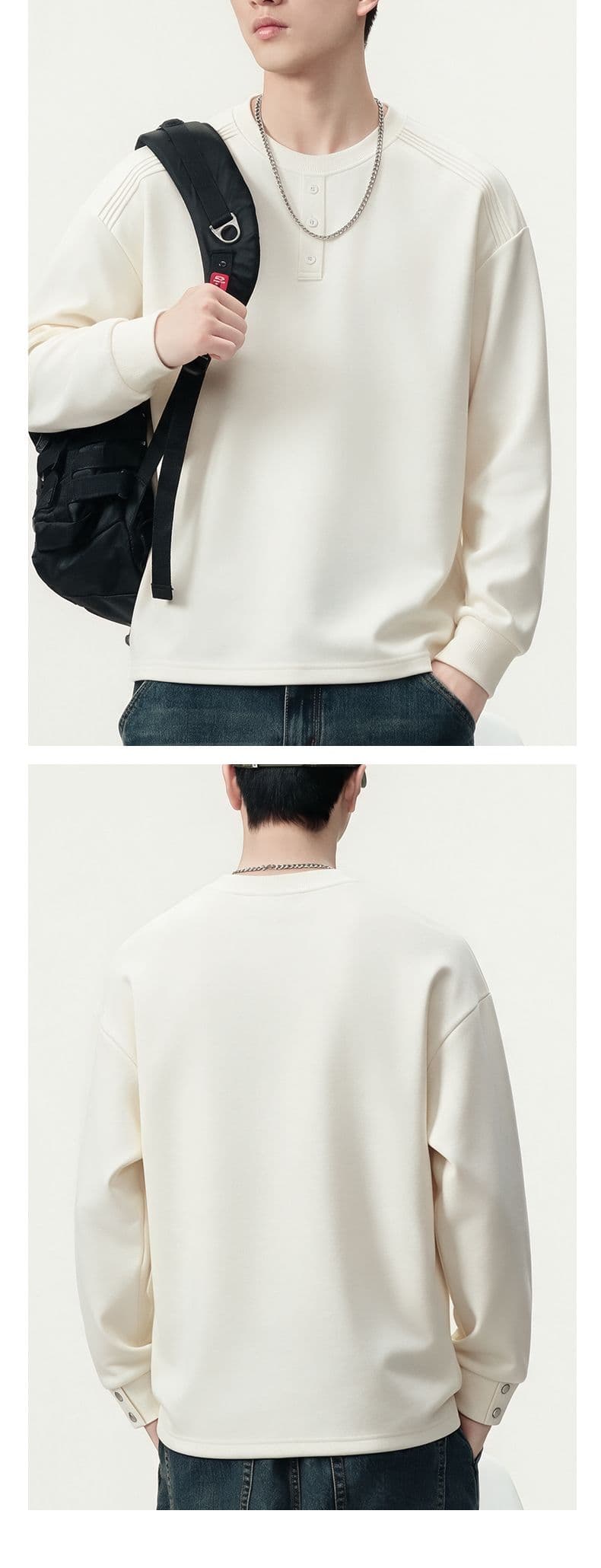 실사 가을 겨울 새로운 조수 브랜드 하프 단추 디자인 라운드 넥 후드티 남성 풀오버 미니멀리즘 다용도 신축성 맨위 상세 이미지 13