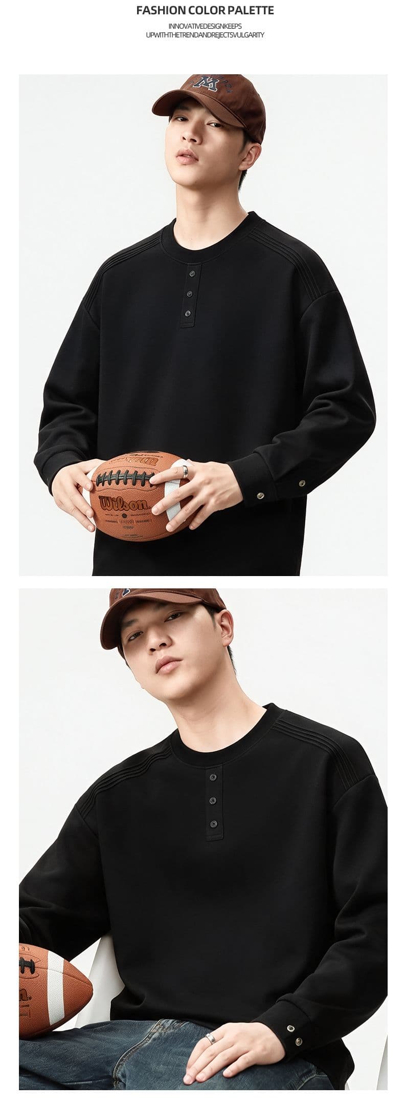 실사 가을 겨울 새로운 조수 브랜드 하프 단추 디자인 라운드 넥 후드티 남성 풀오버 미니멀리즘 다용도 신축성 맨위 상세 이미지 14