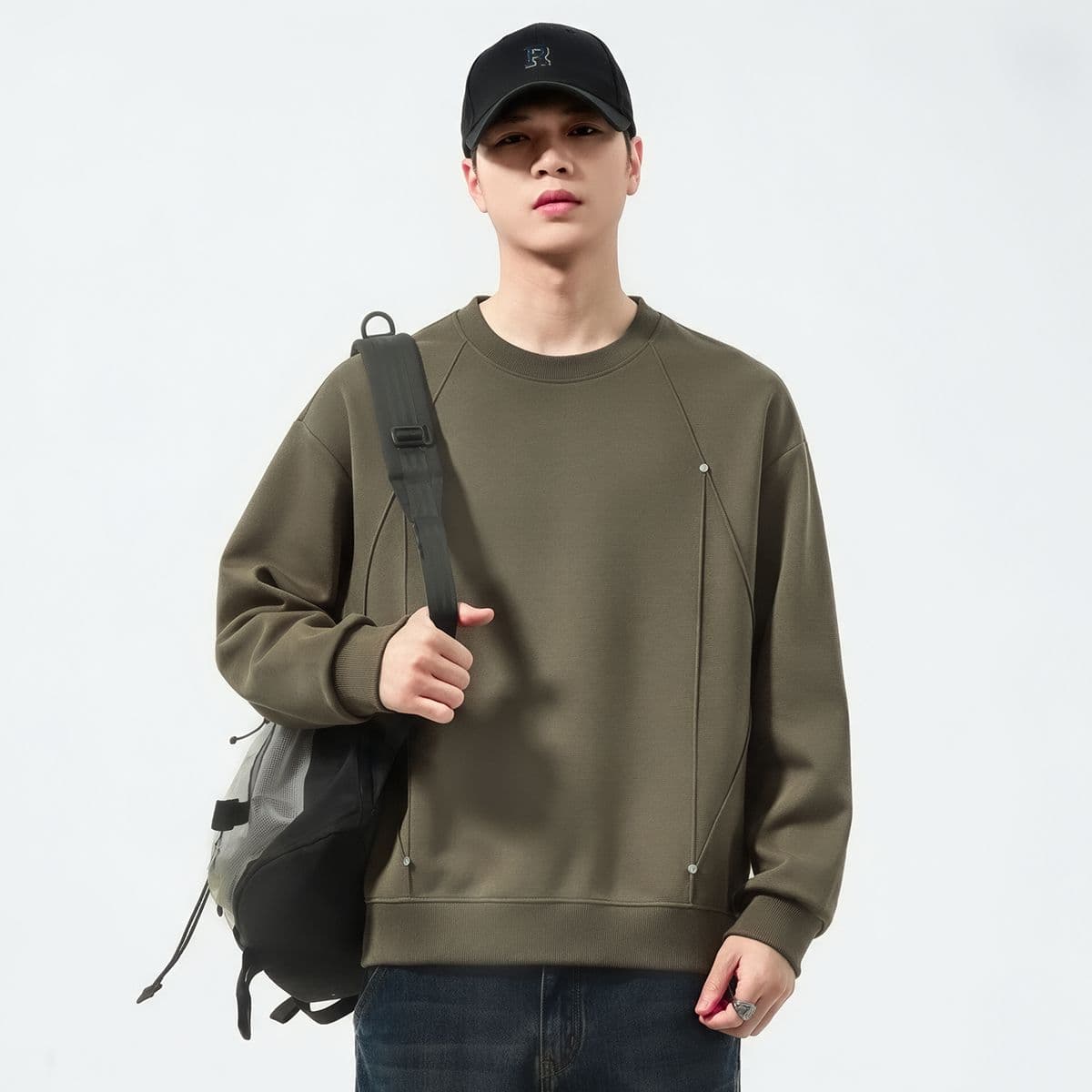 실사 2026 가을 겨울 새로운 미니멀리즘 구조 섹션 후드티 남성 라운드 넥 풀오버 트렌드 와 성별 다용도 맨위
