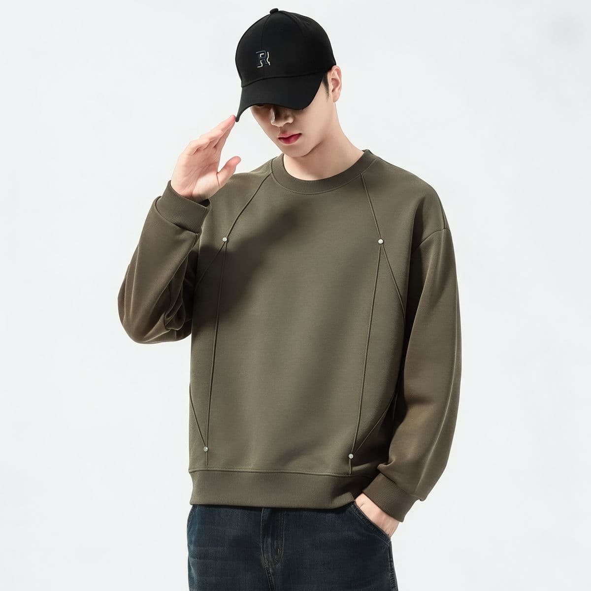 실사 2026 가을 겨울 새로운 미니멀리즘 구조 섹션 후드티 남성 라운드 넥 풀오버 트렌드 와 성별 다용도 맨위 이미지 4