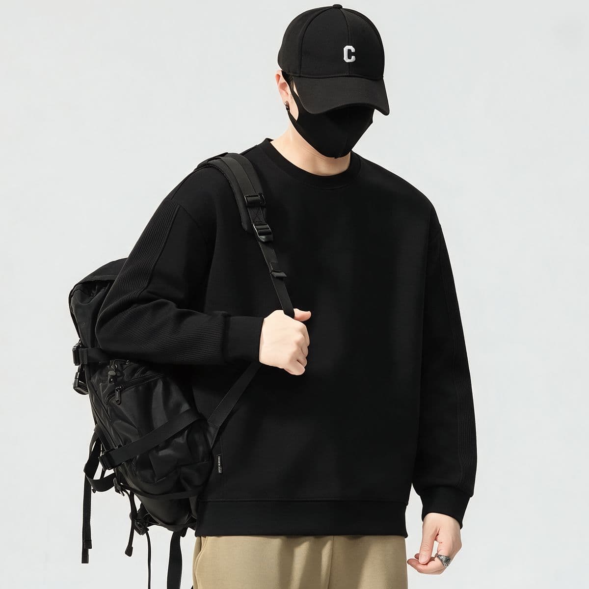 실사 가을 겨울 새로운 익스트림 제인 라운드 넥 후드티 남성 풀오버 트렌드 소매 패치워크 와 성별 다용도 출퇴근 맨위 이미지 3