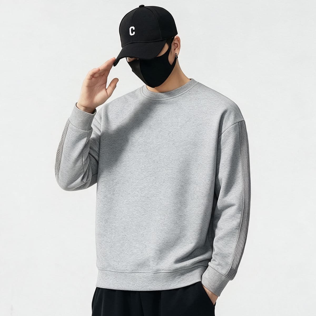 실사 가을 겨울 새로운 익스트림 제인 라운드 넥 후드티 남성 풀오버 트렌드 소매 패치워크 와 성별 다용도 출퇴근 맨위 이미지 4