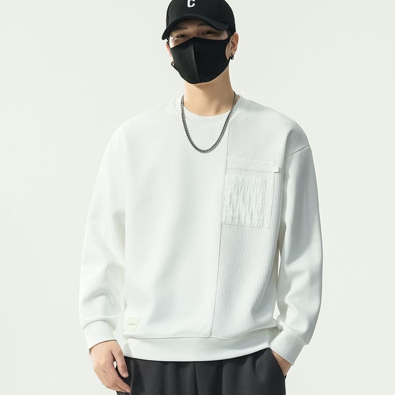 실사 2026 가을 겨울 새로운 조수 브랜드 패치워크 후드티 남성 라운드 넥 풀오버 트렌드 와 성별 다용도 출퇴근 맨위 이미지 2