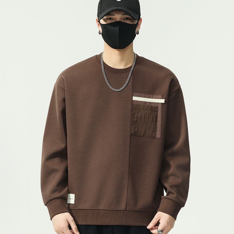 실사 2026 가을 겨울 새로운 조수 브랜드 패치워크 후드티 남성 라운드 넥 풀오버 트렌드 와 성별 다용도 출퇴근 맨위 이미지 3