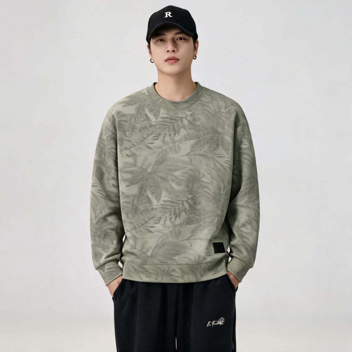 실사 2026 가을 겨울 새로운 조수 브랜드 전체 인쇄 디자인 후드티 남성 라운드 넥 풀오버 트렌드 와 성별 다용도 맨위