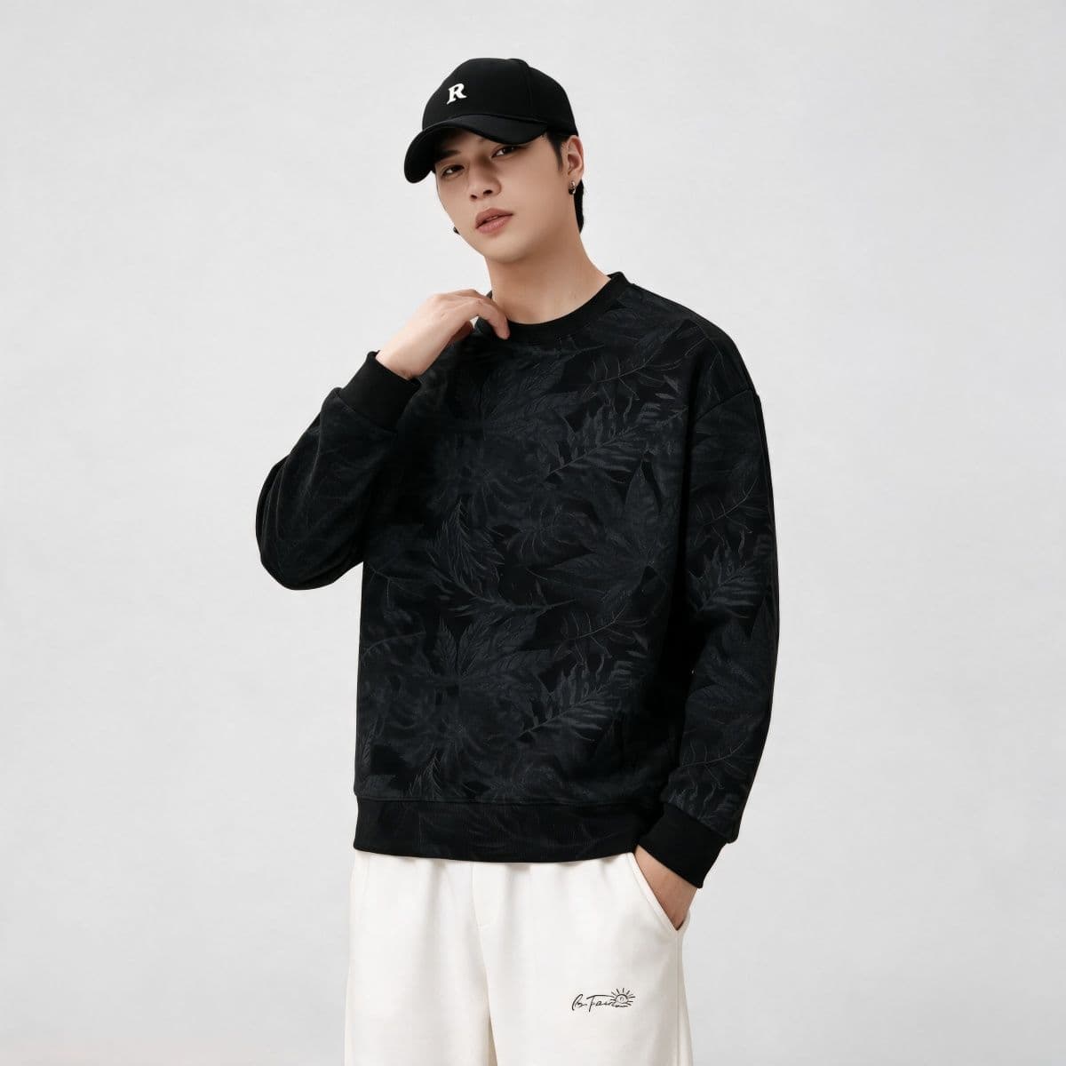 실사 2026 가을 겨울 새로운 조수 브랜드 전체 인쇄 디자인 후드티 남성 라운드 넥 풀오버 트렌드 와 성별 다용도 맨위 이미지 2