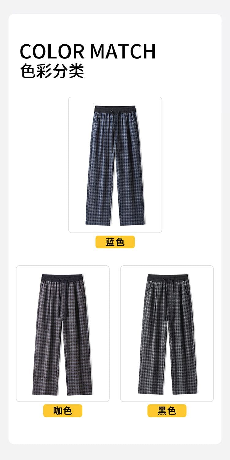 실사 가을 겨울 새로운 오래된 돈 바람 체크무늬 캐주얼 바지 느긋한 바람 밴딩 도루 가을 센스 니트 넓은 다리 스트레이트 웨이 바지 상세 이미지 6