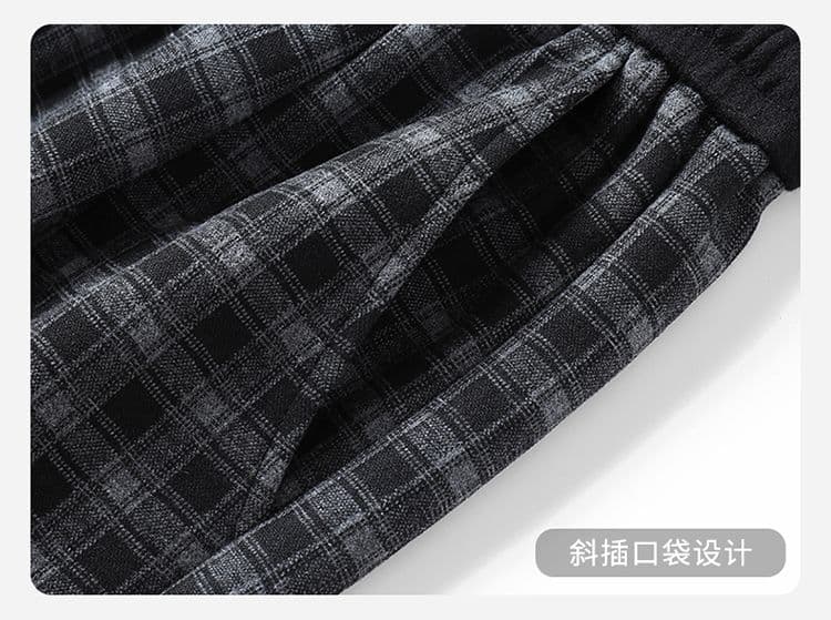 실사 가을 겨울 새로운 오래된 돈 바람 체크무늬 캐주얼 바지 느긋한 바람 밴딩 도루 가을 센스 니트 넓은 다리 스트레이트 웨이 바지 상세 이미지 23
