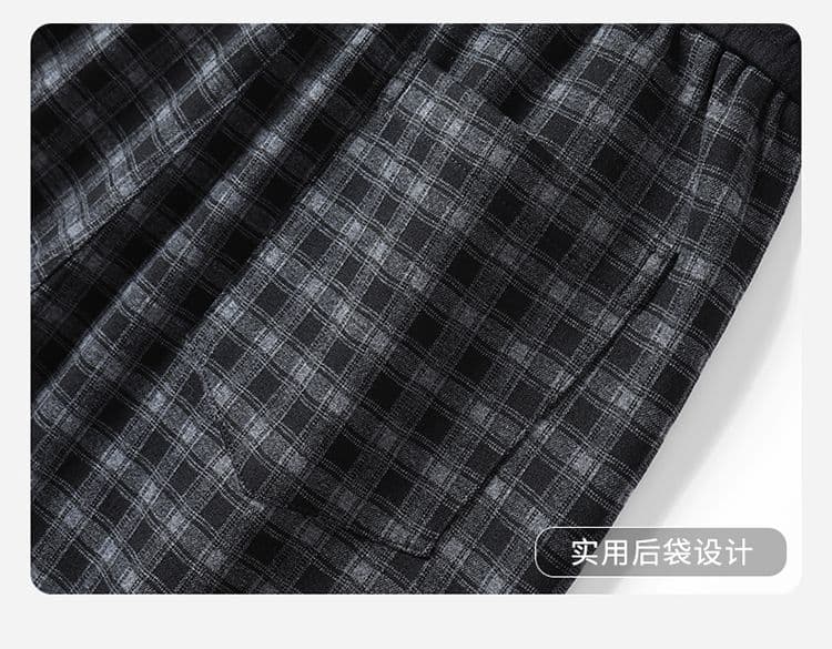 실사 가을 겨울 새로운 오래된 돈 바람 체크무늬 캐주얼 바지 느긋한 바람 밴딩 도루 가을 센스 니트 넓은 다리 스트레이트 웨이 바지 상세 이미지 24