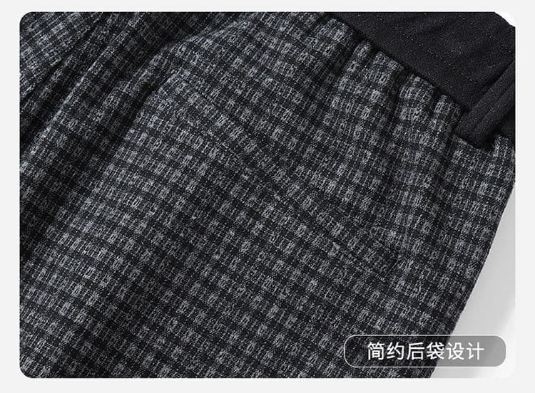 실사 가을 겨울 새로운 오래된 돈 바람 니트 작은 체크무늬 느긋한 바람 하프 밴딩 도루 가을 센스 넓은 다리 모통이 칼 캐주얼 바지 상세 이미지 22