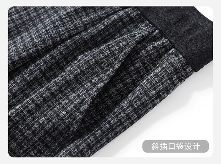 실사 가을 겨울 새로운 오래된 돈 바람 니트 작은 체크무늬 느긋한 바람 하프 밴딩 도루 가을 센스 넓은 다리 모통이 칼 캐주얼 바지 상세 이미지 23