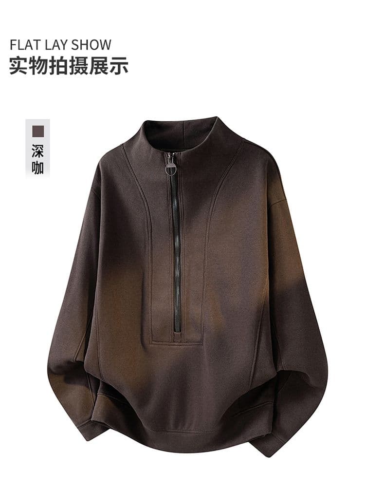실사 가을 겨울철 새로운 하프 지퍼 무거운 Shuangliu 방적 털 서클 천 반하이넥 플러시 센스 털이 있는 후드티 남자 상세 이미지 9