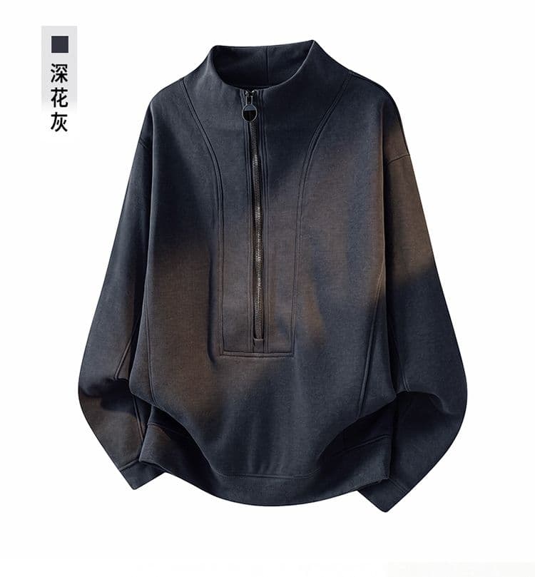 실사 가을 겨울철 새로운 하프 지퍼 무거운 Shuangliu 방적 털 서클 천 반하이넥 플러시 센스 털이 있는 후드티 남자 상세 이미지 15