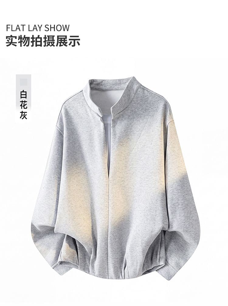 실사 가을 겨울철 새로운 오래된 돈 바람 아메리칸 페이크 레이어드 디자인 센스 스탠드 칼라 하프 오픈 가디건 캐주얼 후드티 상세 이미지 9