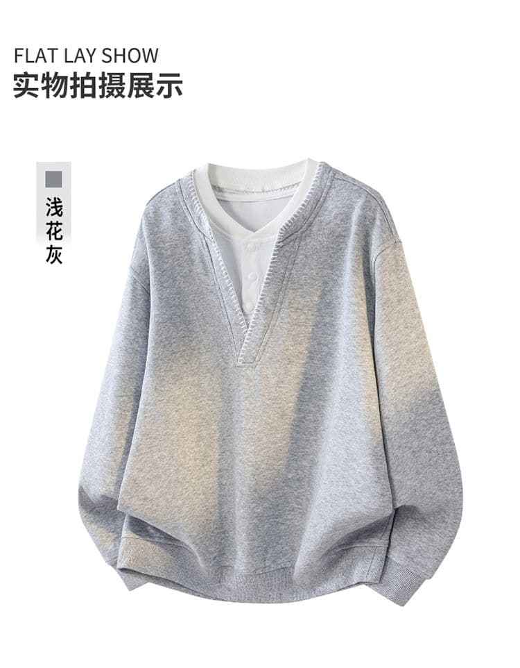 실사 가을 겨울철 새로운 오래된 돈 바람 아메리칸 조수 브랜드 페이크 레이어드 디자인 센스 후드티 루즈핏 다용도 편안함 상세 이미지 8