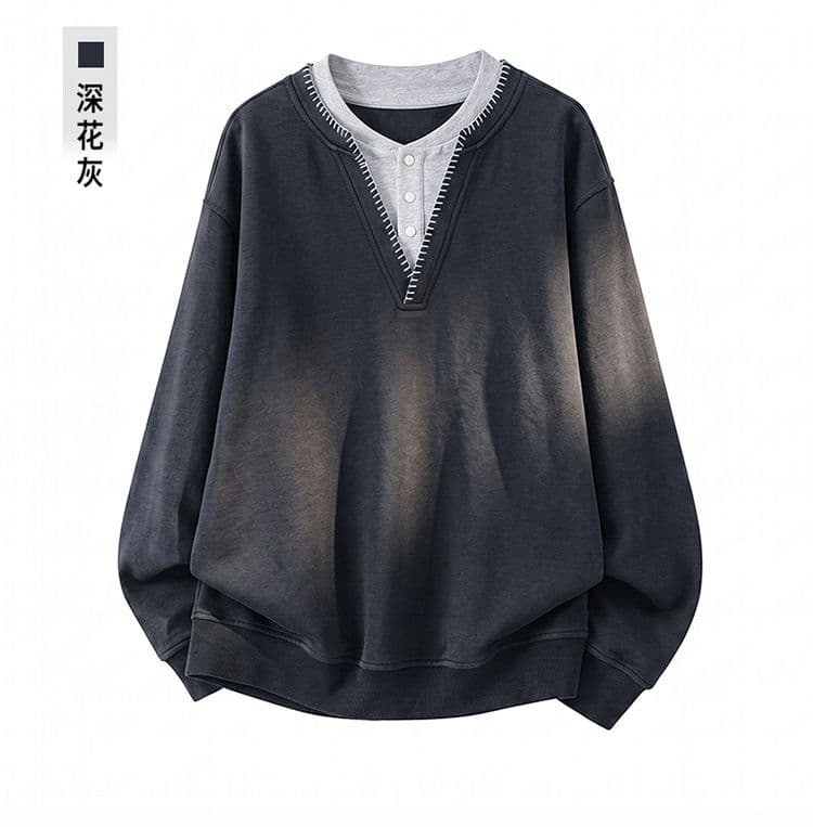 실사 가을 겨울철 새로운 오래된 돈 바람 아메리칸 조수 브랜드 페이크 레이어드 디자인 센스 후드티 루즈핏 다용도 편안함 상세 이미지 14