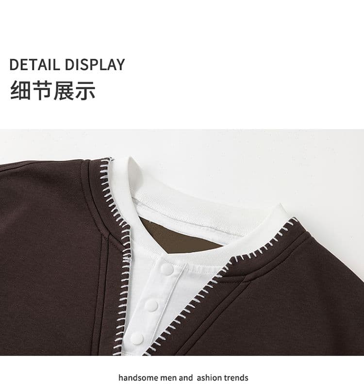 실사 가을 겨울철 새로운 오래된 돈 바람 아메리칸 조수 브랜드 페이크 레이어드 디자인 센스 후드티 루즈핏 다용도 편안함 상세 이미지 17