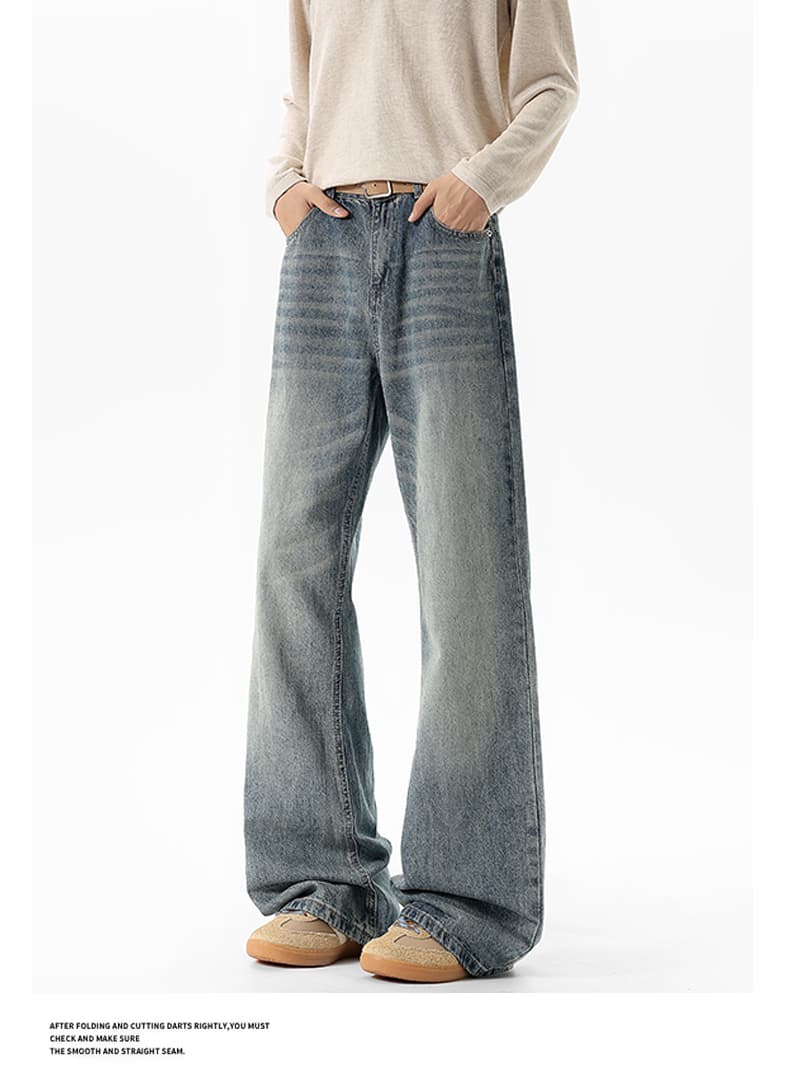 실사 아메리칸 레트로 자수 부츠컷 청바지 남녀 슬림해 보이는 스트레이트 cleanfit 조수 브랜드 높음 거리 캐주얼 바지 상세 이미지 13