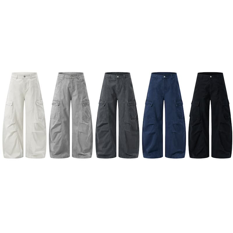 실사 아메리칸 레트로 워시 퇴색 한 패치워크 모통이 칼 바지 남녀 루즈핏 조수 브랜드 cleanfit 넓은 다리 곡선 캐주얼 바지 이미지 5