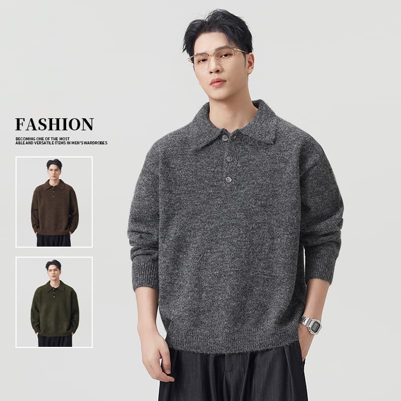 실사 가을 겨울 부드러운 찹쌀 두꺼운 스웨터 남성 POLO 칼라 인사이드 가져 가라. 느긋한 바람 탑 옷깃 양모 니트 스웨터