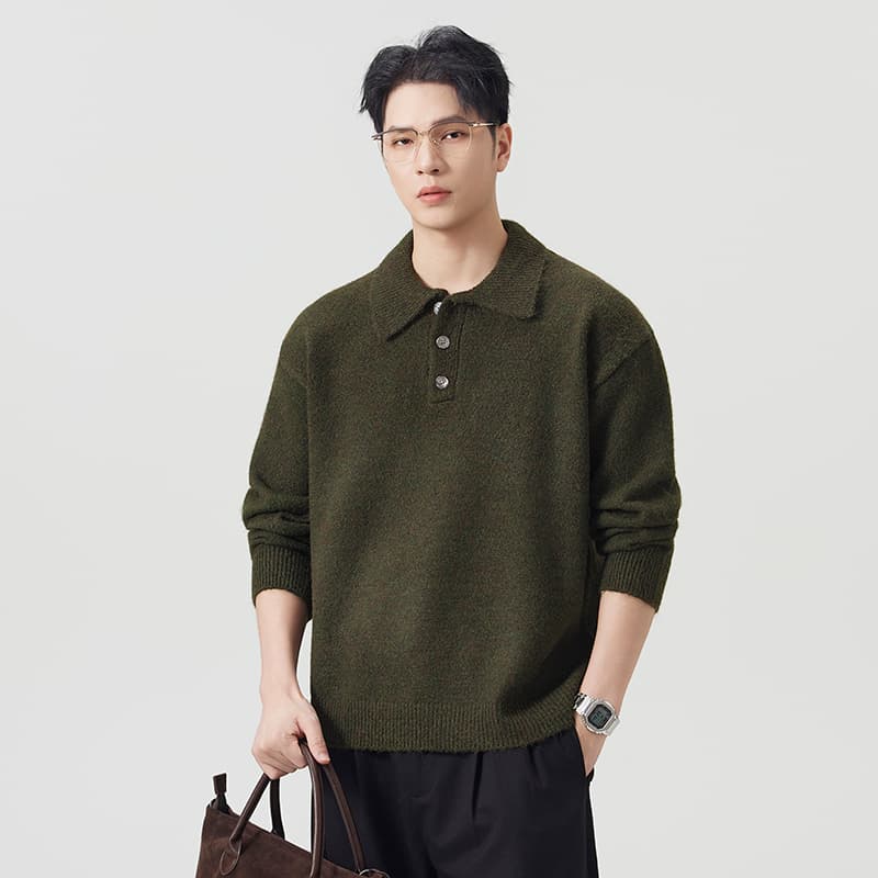 실사 가을 겨울 부드러운 찹쌀 두꺼운 스웨터 남성 POLO 칼라 인사이드 가져 가라. 느긋한 바람 탑 옷깃 양모 니트 스웨터 이미지 2