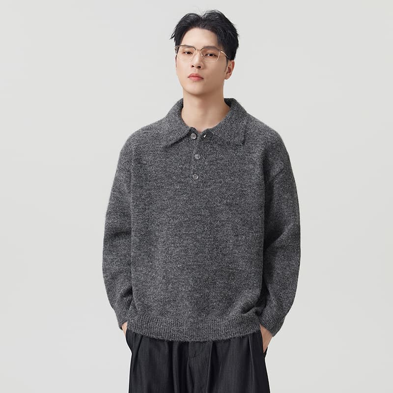 실사 가을 겨울 부드러운 찹쌀 두꺼운 스웨터 남성 POLO 칼라 인사이드 가져 가라. 느긋한 바람 탑 옷깃 양모 니트 스웨터 이미지 4