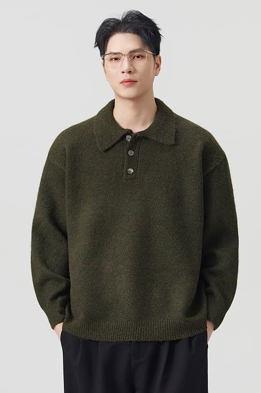 실사 가을 겨울 부드러운 찹쌀 두꺼운 스웨터 남성 POLO 칼라 인사이드 가져 가라. 느긋한 바람 탑 옷깃 양모 니트 스웨터 이미지 6