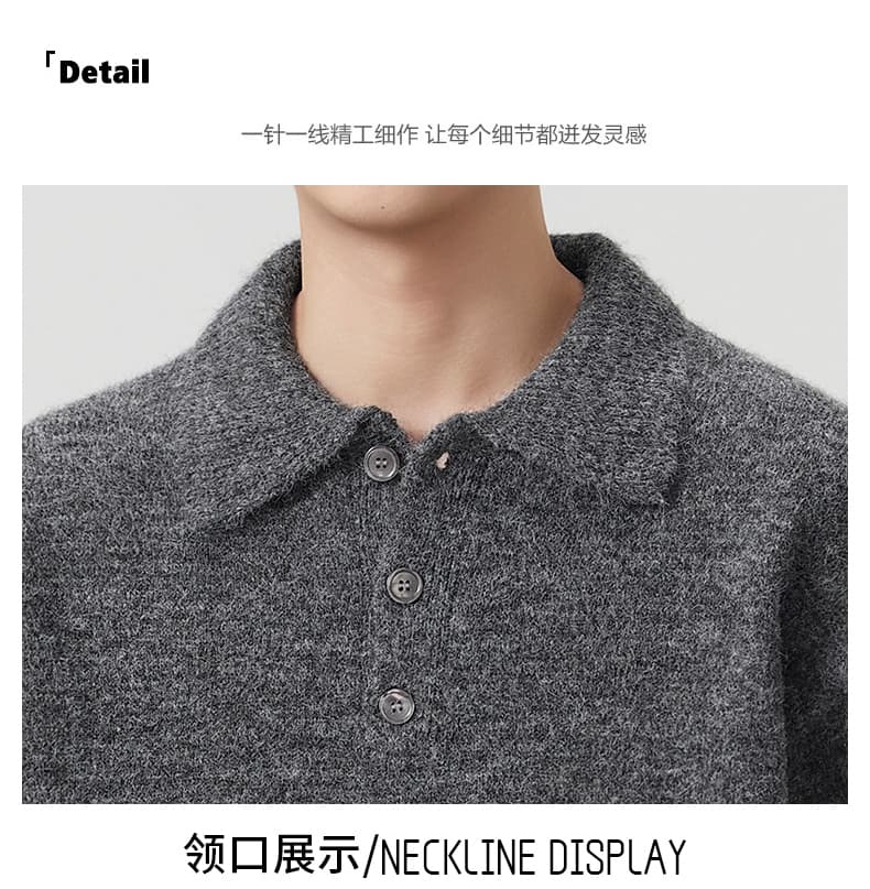 실사 가을 겨울 부드러운 찹쌀 두꺼운 스웨터 남성 POLO 칼라 인사이드 가져 가라. 느긋한 바람 탑 옷깃 양모 니트 스웨터 상세 이미지 3