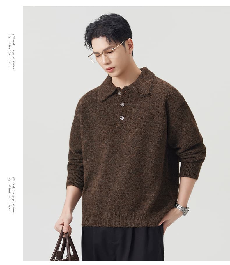 실사 가을 겨울 부드러운 찹쌀 두꺼운 스웨터 남성 POLO 칼라 인사이드 가져 가라. 느긋한 바람 탑 옷깃 양모 니트 스웨터 상세 이미지 13