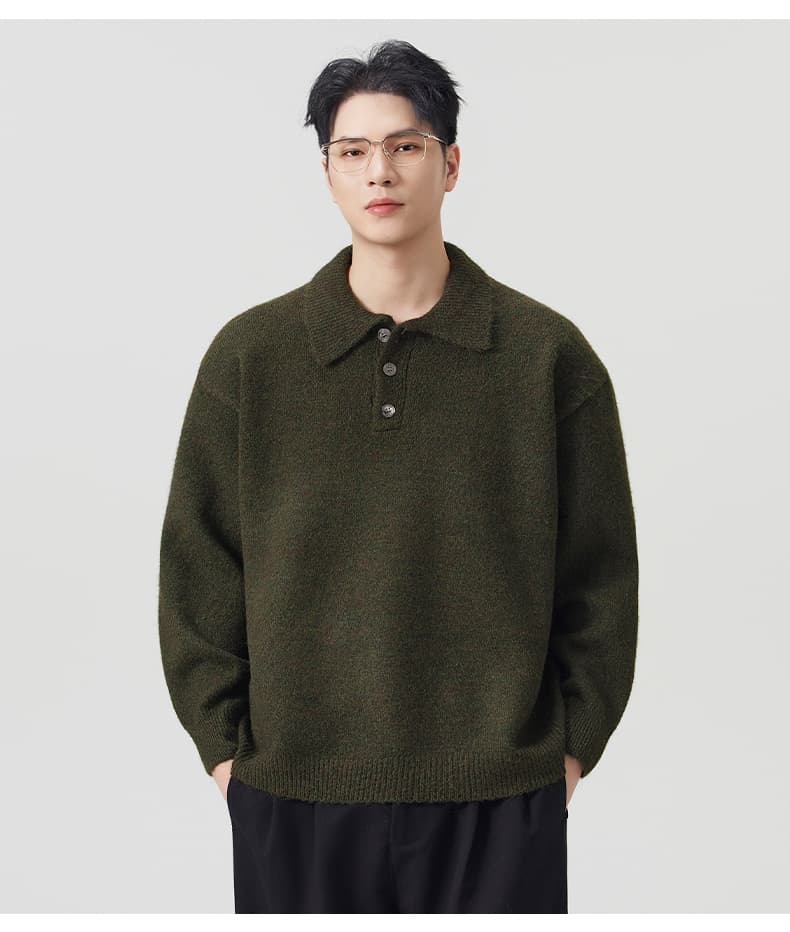실사 가을 겨울 부드러운 찹쌀 두꺼운 스웨터 남성 POLO 칼라 인사이드 가져 가라. 느긋한 바람 탑 옷깃 양모 니트 스웨터 상세 이미지 16