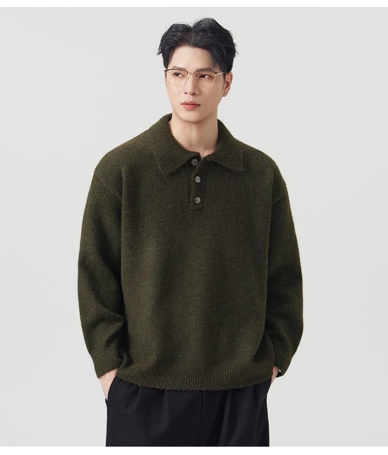 실사 가을 겨울 부드러운 찹쌀 두꺼운 스웨터 남성 POLO 칼라 인사이드 가져 가라. 느긋한 바람 탑 옷깃 양모 니트 스웨터 상세 이미지 18
