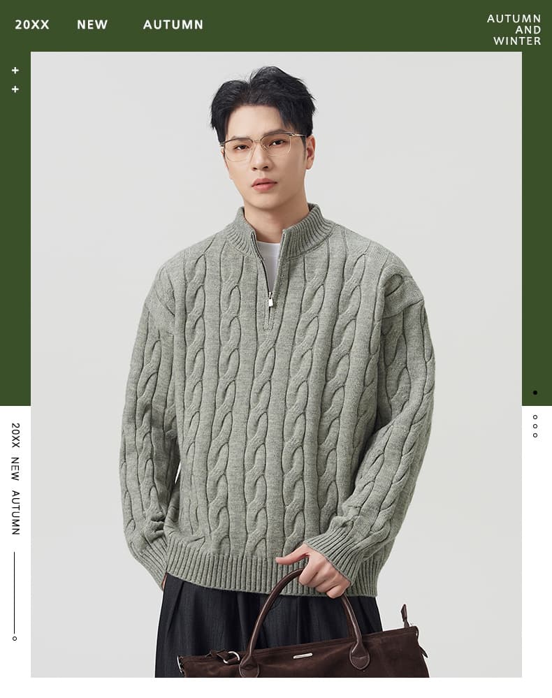 실사 가을 겨울 새로운 오래된 돈 바람 출퇴근 꽈배기 스웨터 남자 두꺼운 인사이드 가져 가라. 니트 스웨터 스탠드 칼라 하프 지퍼 맨위 상세 이미지 1