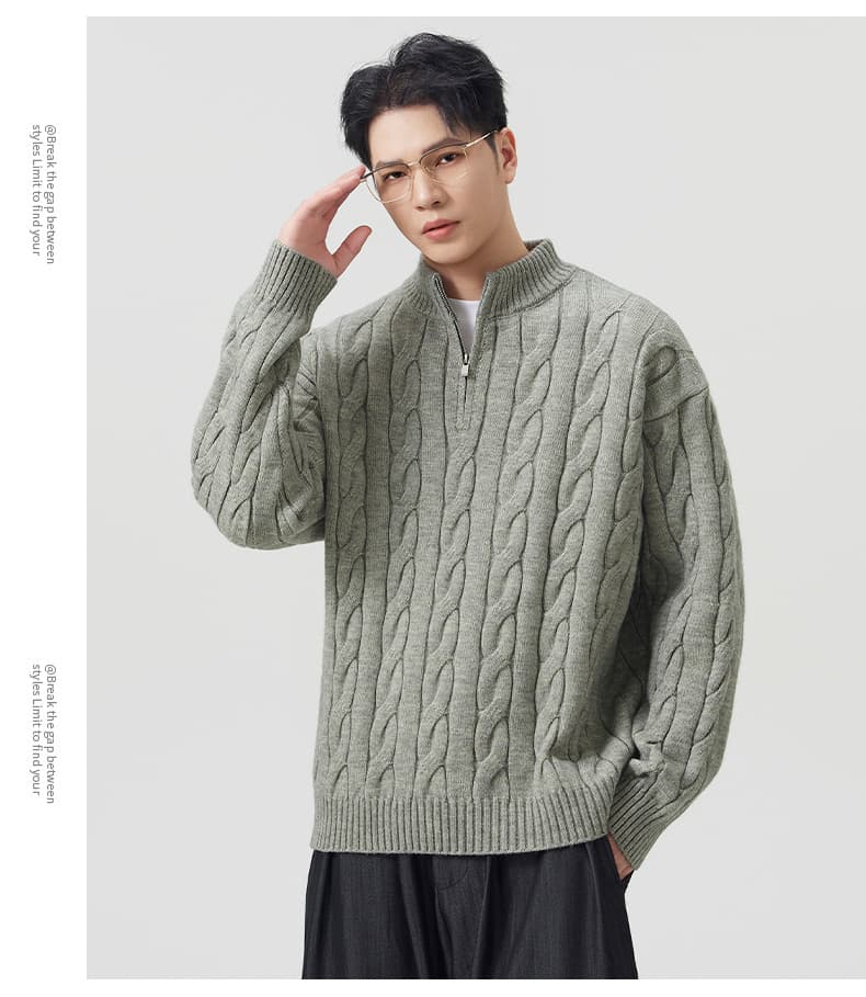 실사 가을 겨울 새로운 오래된 돈 바람 출퇴근 꽈배기 스웨터 남자 두꺼운 인사이드 가져 가라. 니트 스웨터 스탠드 칼라 하프 지퍼 맨위 상세 이미지 9