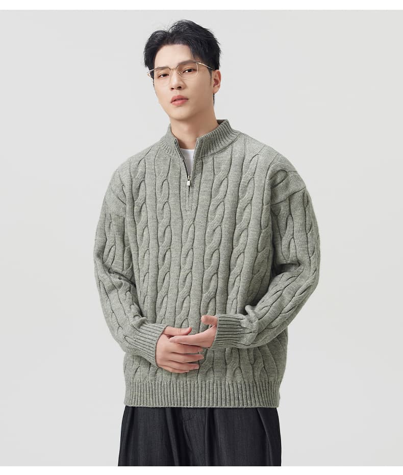 실사 가을 겨울 새로운 오래된 돈 바람 출퇴근 꽈배기 스웨터 남자 두꺼운 인사이드 가져 가라. 니트 스웨터 스탠드 칼라 하프 지퍼 맨위 상세 이미지 10