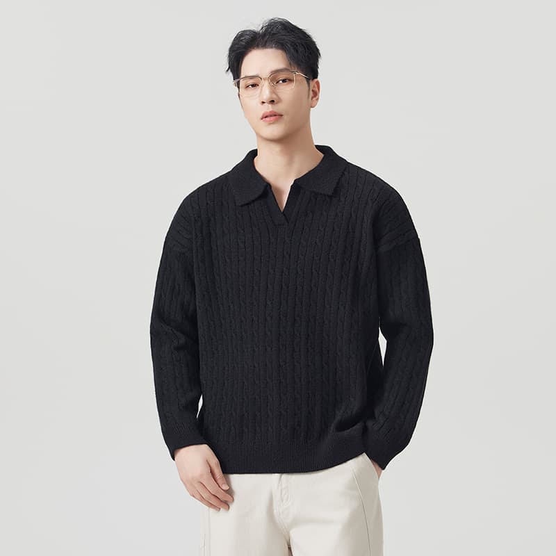 실사 가을 겨울 빛 요리 한 남성 POLO 셔츠 오래된 돈 폴로 칼라 트위스트 꽃 니트 스웨터 스웨터 느긋한 학원 스웨터 이미지 3