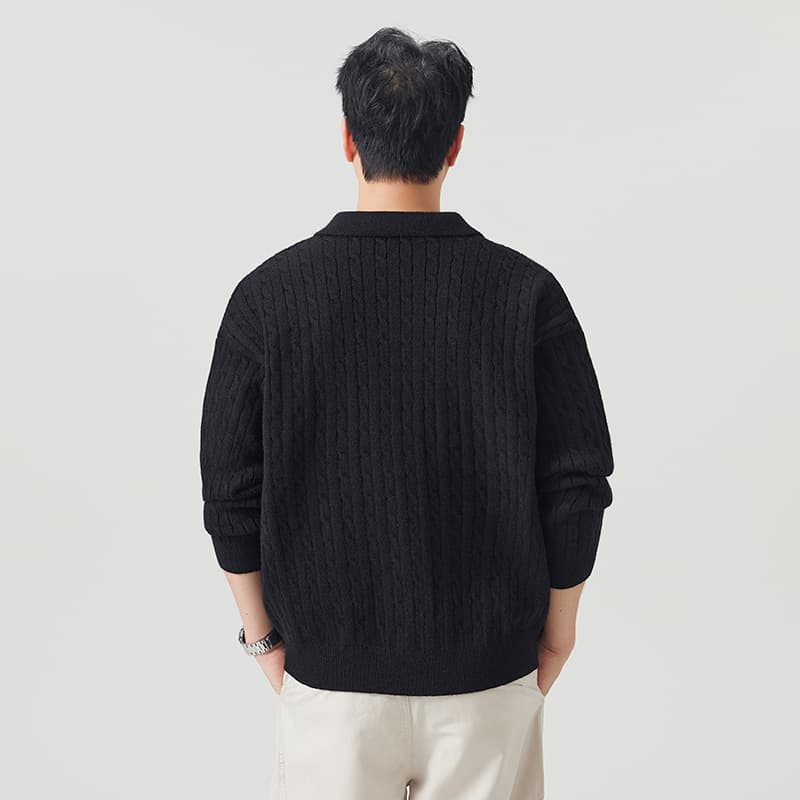 실사 가을 겨울 빛 요리 한 남성 POLO 셔츠 오래된 돈 폴로 칼라 트위스트 꽃 니트 스웨터 스웨터 느긋한 학원 스웨터 이미지 4