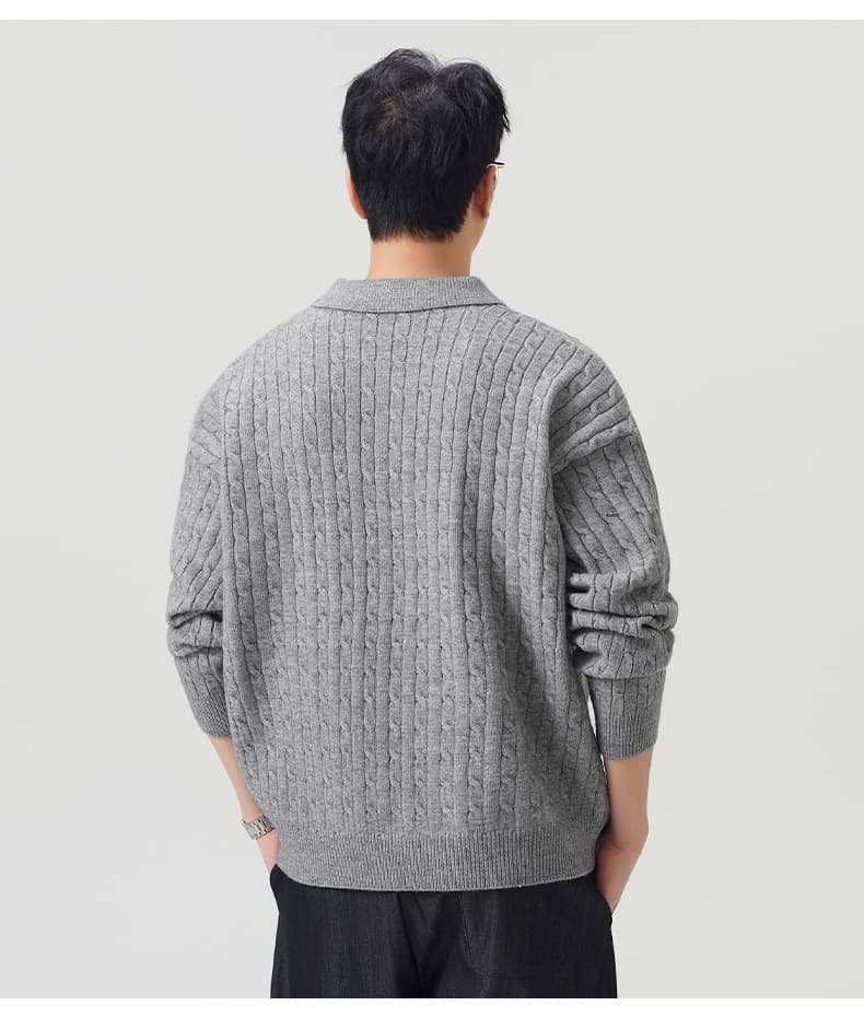실사 가을 겨울 빛 요리 한 남성 POLO 셔츠 오래된 돈 폴로 칼라 트위스트 꽃 니트 스웨터 스웨터 느긋한 학원 스웨터 상세 이미지 11