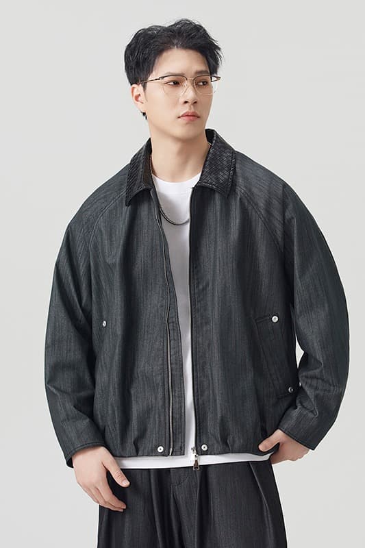 실사 가을 겨울 새로운 아메리칸 조수 브랜드 페이딩 원본 암소 색상 폴로 칼라 카우보이 바깥 남성 세트 고급 체크무늬 안감 재킷 이미지 6
