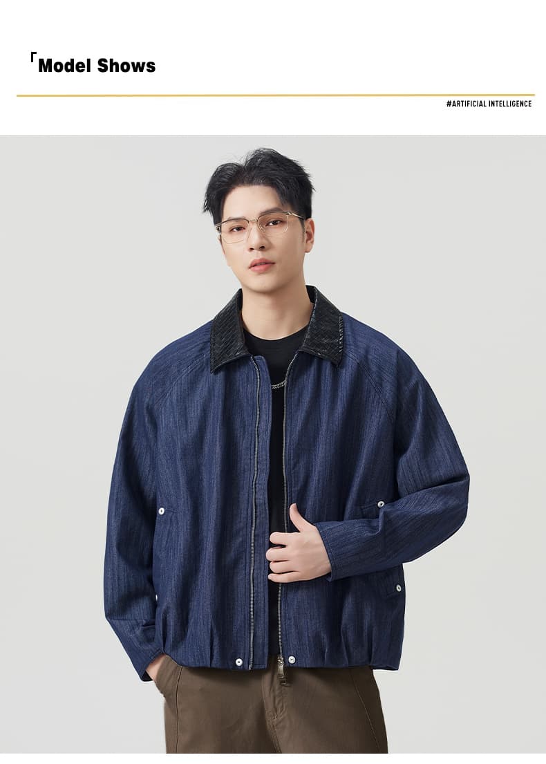 실사 가을 겨울 새로운 아메리칸 조수 브랜드 페이딩 원본 암소 색상 폴로 칼라 카우보이 바깥 남성 세트 고급 체크무늬 안감 재킷 상세 이미지 8