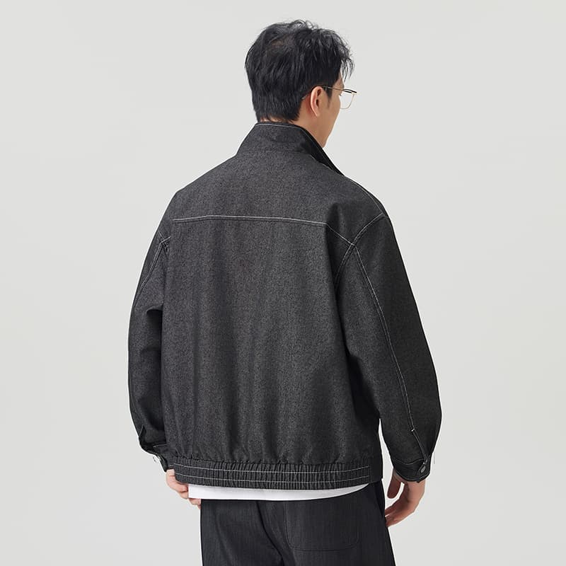 실사 가을 겨울 새로운 캐주얼 바람 원색 카우보이 바깥 남성 세트 미니멀리즘 다용도 패션 스탠드 칼라 출퇴근 데님 재킷 이미지 3