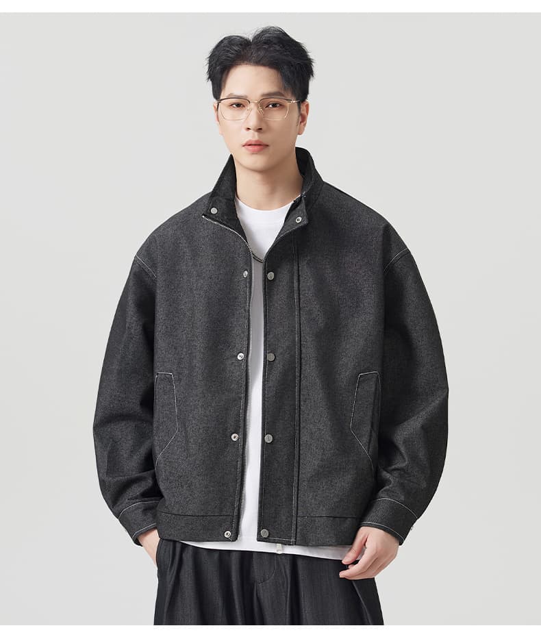 실사 가을 겨울 새로운 캐주얼 바람 원색 카우보이 바깥 남성 세트 미니멀리즘 다용도 패션 스탠드 칼라 출퇴근 데님 재킷 상세 이미지 12