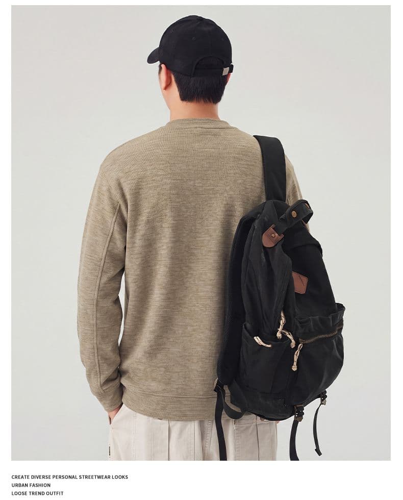 실사 가을 긴팔 티셔츠 남자 라운드 넥 루즈핏 캐주얼 단추 디자인 다용도 트렌드 질감 센스 티셔츠 상세 이미지 9