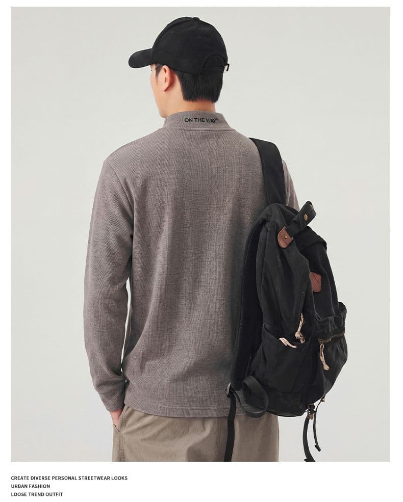 실사 가을 새로운 스탠드 칼라 작은 네클라인 단색 무거운 긴팔 티셔츠 남성 일본식 레트로 양모 동정 상세 이미지 14