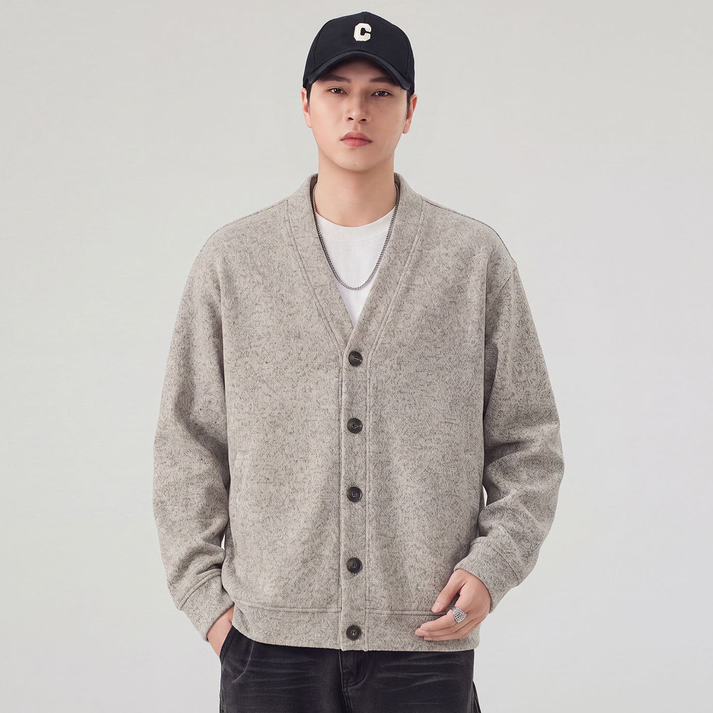 실사 가을 겨울 새로운 오픈 가디건 니트 후드티 남자 무거운 V넥 일본식 레트로 스웨터 코트 남성 자켓
