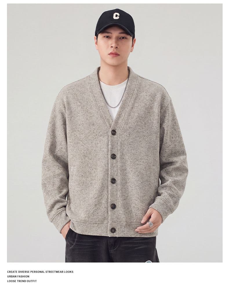 실사 가을 겨울 새로운 오픈 가디건 니트 후드티 남자 무거운 V넥 일본식 레트로 스웨터 코트 남성 자켓 상세 이미지 8