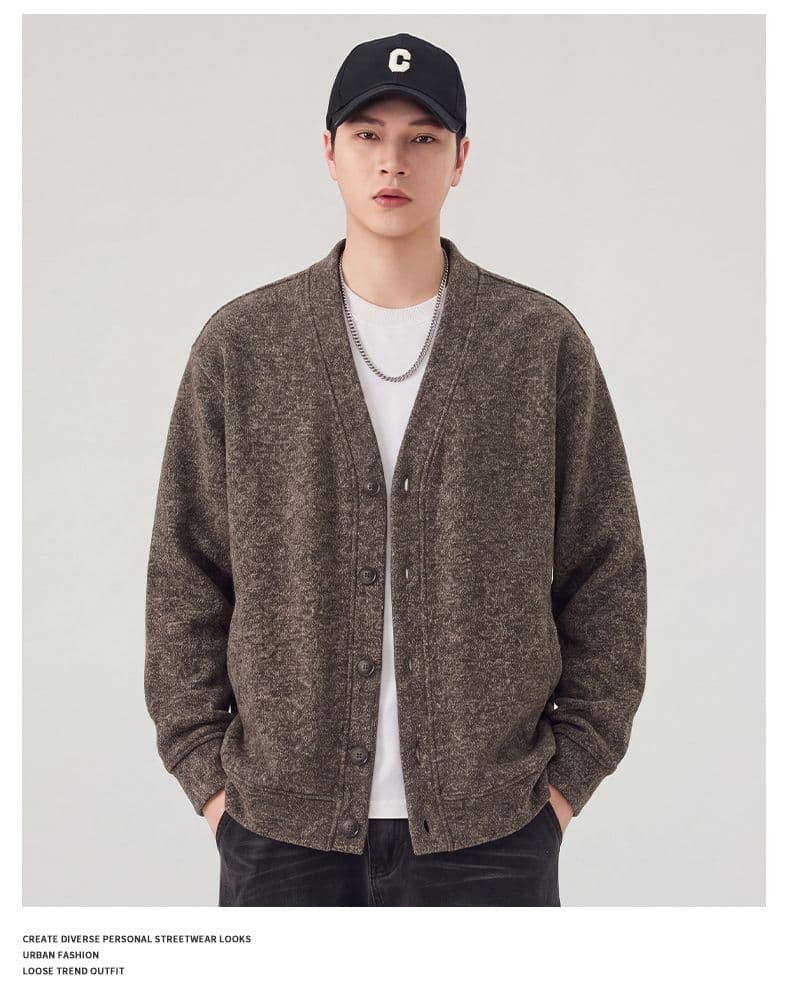실사 가을 겨울 새로운 오픈 가디건 니트 후드티 남자 무거운 V넥 일본식 레트로 스웨터 코트 남성 자켓 상세 이미지 10