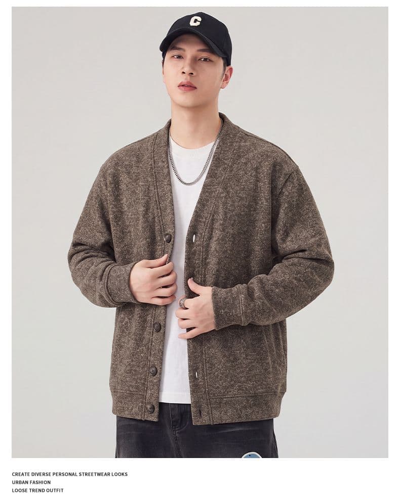 실사 가을 겨울 새로운 오픈 가디건 니트 후드티 남자 무거운 V넥 일본식 레트로 스웨터 코트 남성 자켓 상세 이미지 11